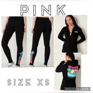 PINK leggings & zip-up hoodie set XS